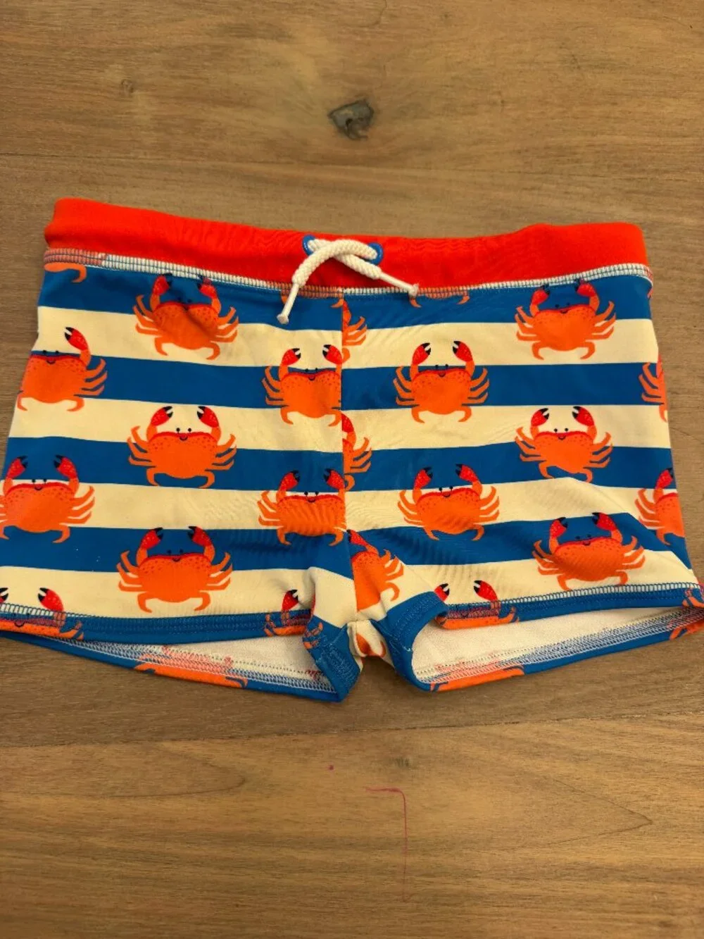 Mini Boden Crab Stripe Swim Trunks Blue & White 4-5Y / 110cm